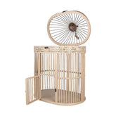 Fából és fémből készült, ovális formájú, krém színű,, vintage stílusú madárkalitka.